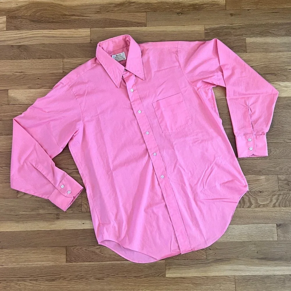 Kent Collection by Arrow Sanforized Vintage 70s PINK Dress Shirt – Men’s 16x34 - Picture 1 of 7